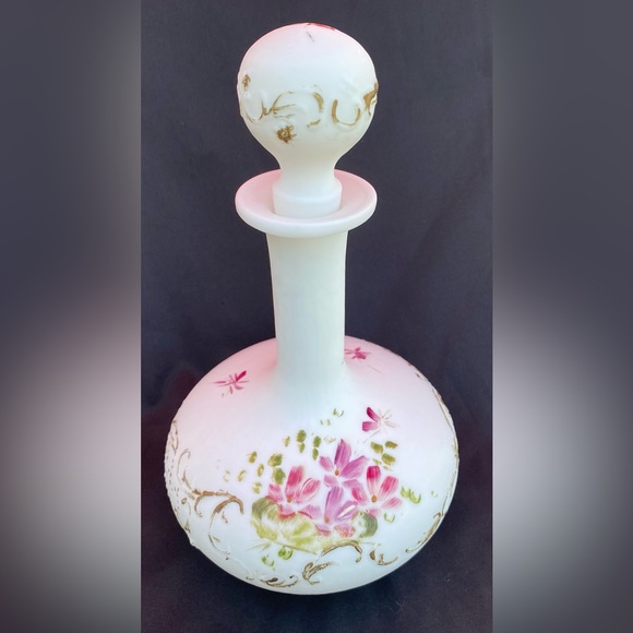 Antique Victorian Glass Decanter Barber Bottle Hand Painted Intact with Stopper - Picture 3 of 12